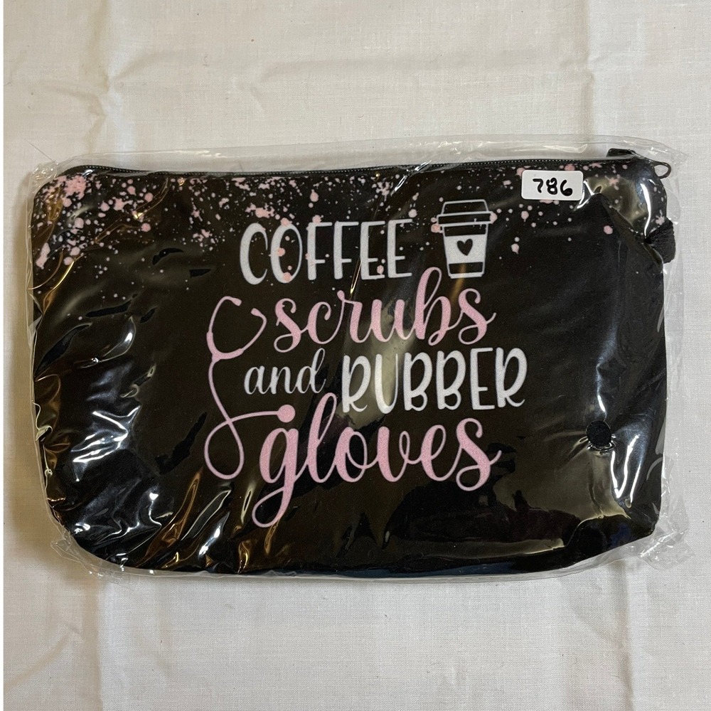 The Pouch Cosmetic Bag Women One Size Black NWT Coffee Scrubs Rubber Gloves 8x5